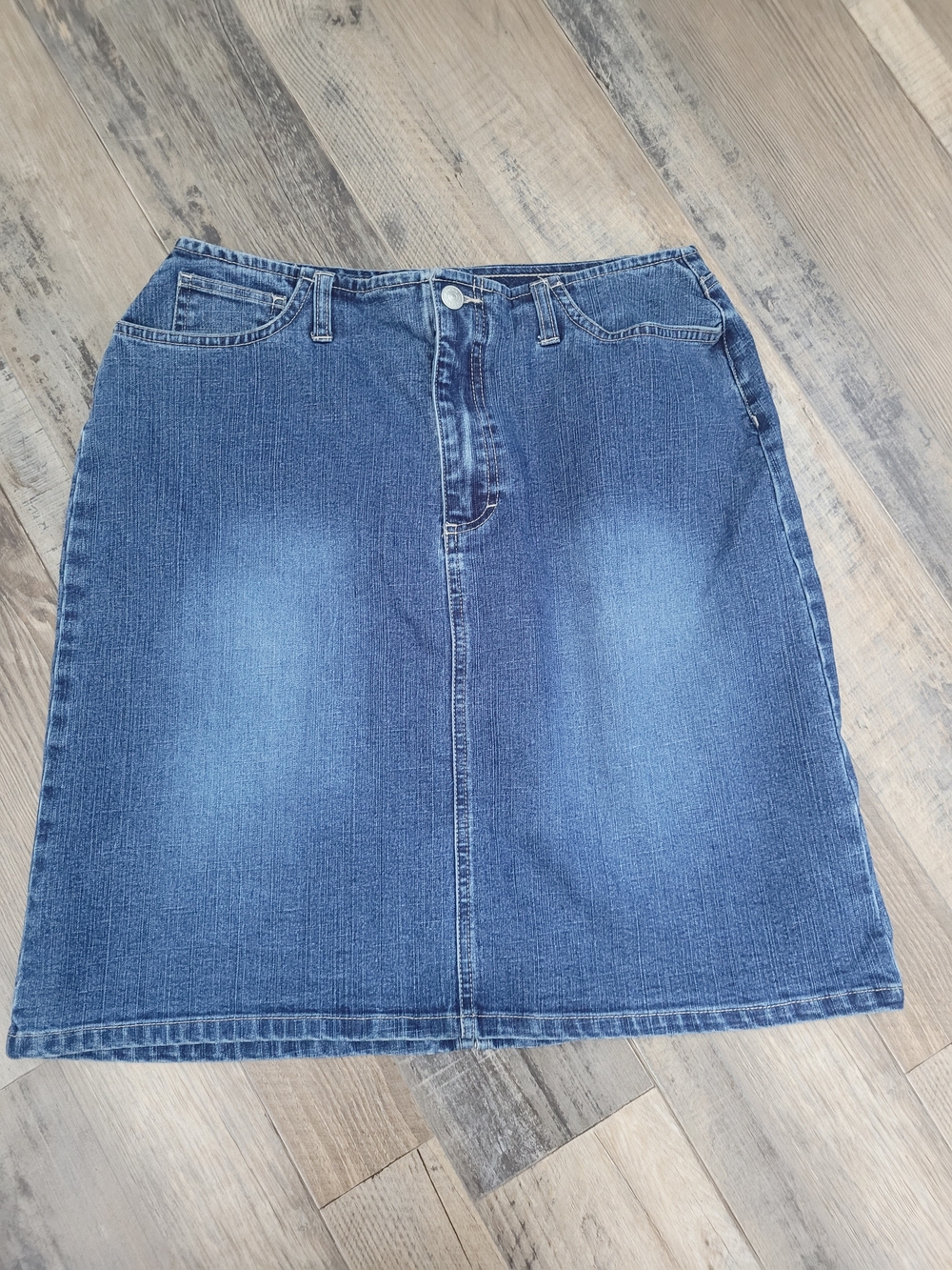 Gloria Vanderbilt Size 10 Denim Jean Skirt Stretch Pockets A line 90's